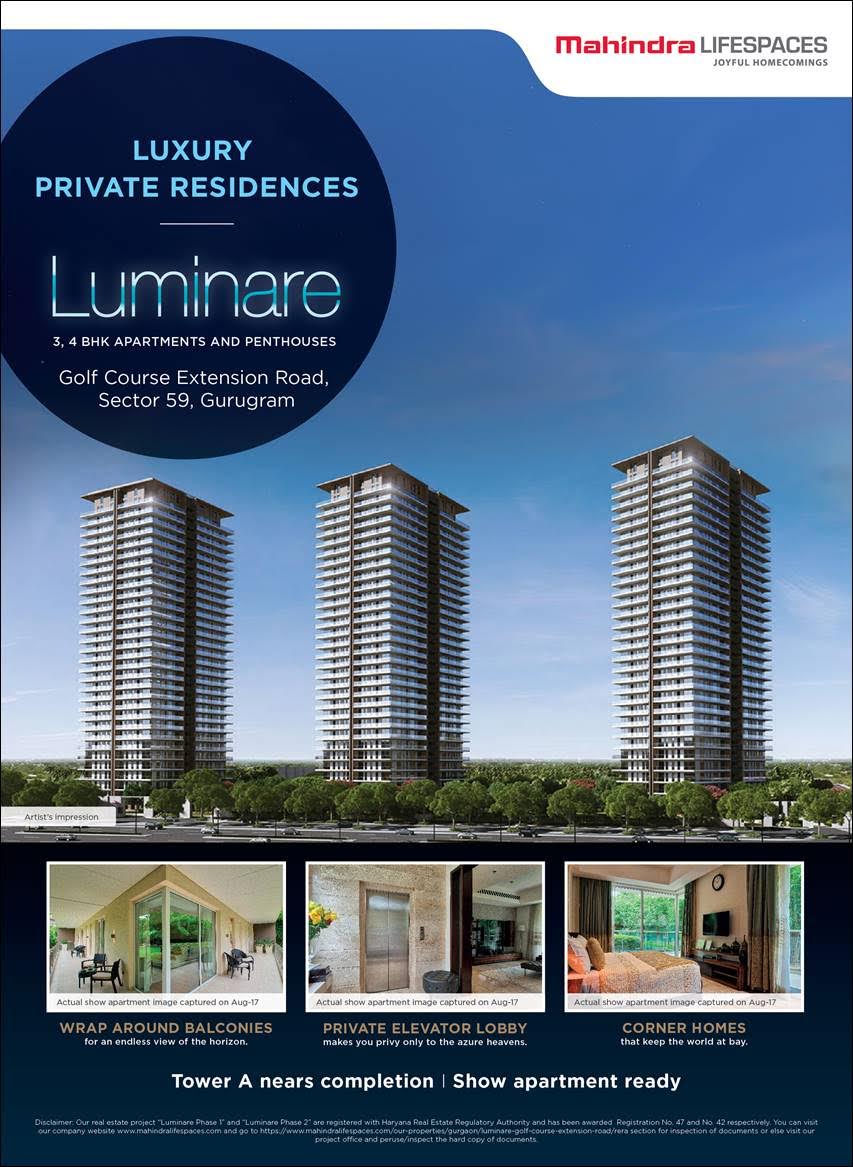 Tower A is near completion & Show apartment is ready in Mahindra Luminare Update
